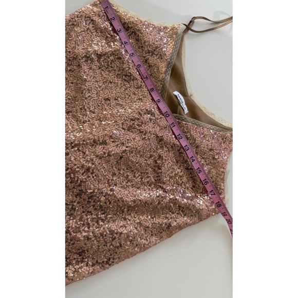 VTG Sequin Cami Top Sz L Dainty Lace Trim Rose Gold - Picture 4 of 13